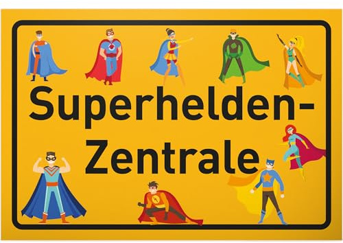 DankeDir! Superhelden Zentrale - Schild 30 x 20 cm - Kindergeburtstag Geschenkidee Karte Geburtstagskarte Jungen Geburtstagsdeko Kinder - Kinderzimmer Deko Geschenk Geburtstag Türschild