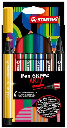 STABILO - Premium-Filzstift mit dicker Keilspitze - Pen 68 MAX | ARTY, 6er Pack