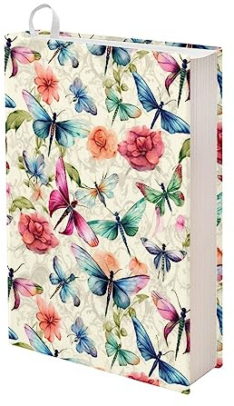 Kuiaobaty Funda de libro floral de libélula de acuarela de 11 x 8.7 pulgadas, funda de libro lavable para cuadernos,CZ26