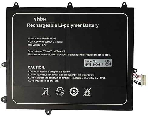 vhbw Akku Ersatz für Trekstor 3487265P | HW-3487265, TH116A für Notebook (4800 mAh, 7,6 V, Li-Polymer)