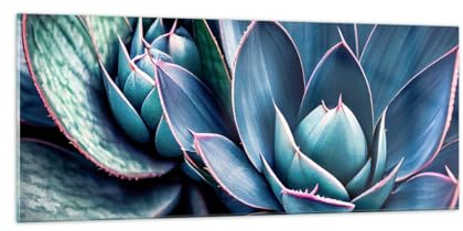 ARTTOR Glasbild 100x40cm Wandbild Glasdruck Botanik Blumen - 6007 | Sukkulenten Panorama Groß Modern Dekoration Wohnzimmer Schlafzimmer Küche Wanddeko Kunstdruck Art Wall Decor ARTTOR
