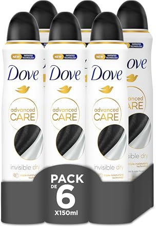 Dove Advanced Care Desodorante Original Invisible Dry Protección 72 horas Spray 150 ml, pack de 6 unidades, El embalaje puede variar