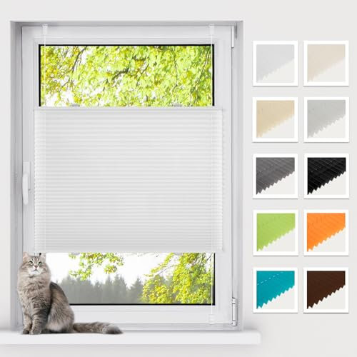 BelleMax Plissee ohne Bohren Klemmfix, Weiß 50x100cm(BxH), Easyfix lichtdurchlässig Sichtschutz und Sonnenschutz, Jalousie Plisseerollo mit Klemmträger, Faltrollo für Fenster & Tür
