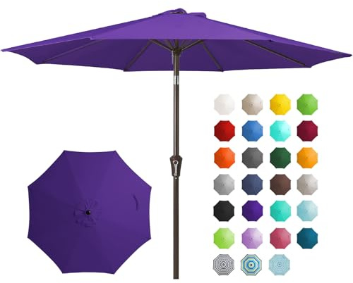 JEAREY 9FT Outdoor Patio Umbrella Outdoor Table Umbrella with Push Button Tilt and Crank, Market Umbrella 8 Sturdy Ribs UV Protection Waterproof for Garden, Deck, Backyard, Pool (Dark Purple)
