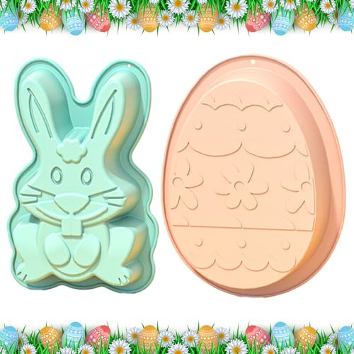KIKVTER Ostern Silikonform Hase und Ostereier, 2 Stück Silikon Backform Ostern Schokolade Ei Form, Ostern Kaninchen Silikonformen, Backen für DIY Kuchen, Schokolade, Süßigkeiten, Gelee, Ostergeschenke