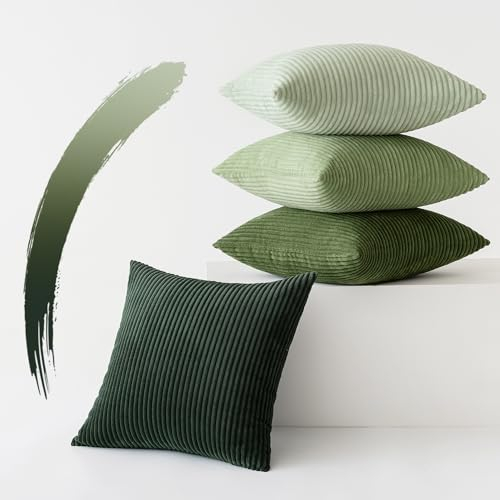 Slozzi 4er Set Kordsamt Kissenbezug Kissenbezüge Kissenhülle Sofakissen Dekokissenbezug Couchkissen Weich für Sofa Schlafzimmer Wohnzimmer Büro, 40x40 cm, Grün Serie