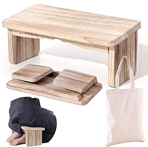 Klappbare Yoga-Bank, Perfekter Kniehocker aus Holz, ergonomische Knie-Meditations-Yoga-Bank, mit arretierbaren Scharnieren, für Teezeremonie, Yoga, Beten, Tiefe Meditationsbank (weiß)