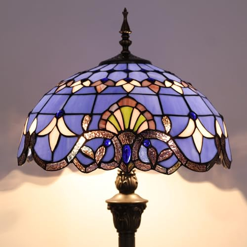 WERFACTORY Tiffany Floor Lamp Blue Purple Baroque Stained Glass Standing Reading Light 16X16X64 Inches Antique Pole Corner Lamp Decor Bedroom Living Room Home Office S003C Series…