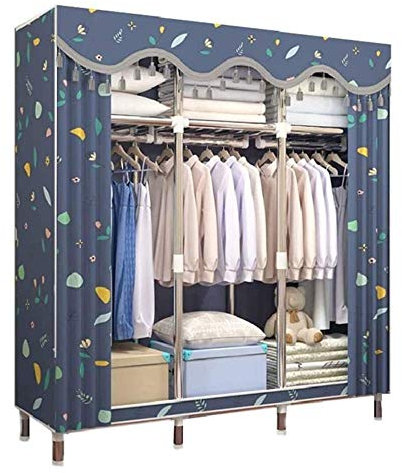 Tragbarer Stoff-Kleiderschrank, Segeltuch-Kleiderschrank, doppelt, 20 mm Dickes Stahlrohr, schnell und einfach zu montieren, mit Kleiderstange, zum Aufbewahren von Kleidung, Schuhen, Spielze