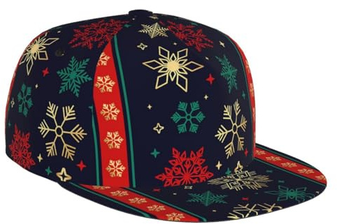 TDTRADD Casquette de sport unisexe réglable à bord plat 3D Flocon de neige de Noël rouge doré casquette de tennis casquette de camionneur pour jeunes garçons femmes hommes, multicolore, Taille unique