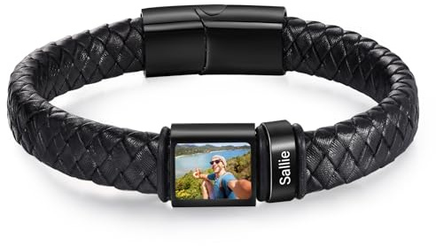 Amsgedhie Herrenarmband Personalisiert mit Name Lederarmband Männer mit Foto Gravur für Papa, Personalisierte Geschenke für Männer, Weihnachtsgeschenke