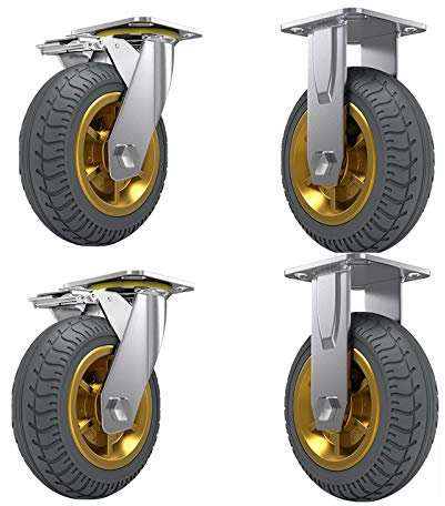 Ruote in Gomma Piena, Ruote Industriali, Ruote Girevoli per Carichi Pesanti con Freni, Ruote per Carrelli, Set da 4 Pezzi, Tipo per Esterni/With Brake/100Mm/4In