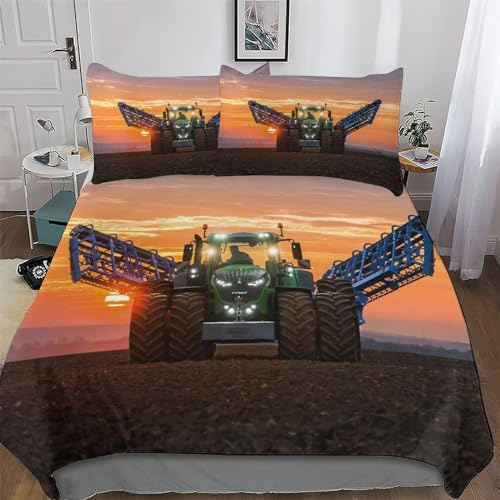 AAPZY Traktor Bettwäsche 2teilig Bettbezüge Bettgarnitur Gebürstet Microfaser Für Jungen Mädchen Komfort Bettbezug Mit Kopfkissenbezug Und Reißverschluss Single (135x200cm)