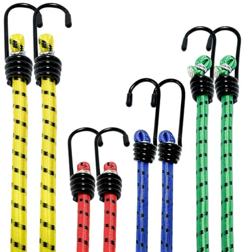 Xpieoyrm Set di 8 Corda Elastica,4 Misure di Elastici con Ganci,40cm 60cm 80cm 100cm elastici per bagagli,Fasce Elastiche,Corda Elastica Resistente Gancio Elastico,per Teloni,Portapacchii,Auto e Bici