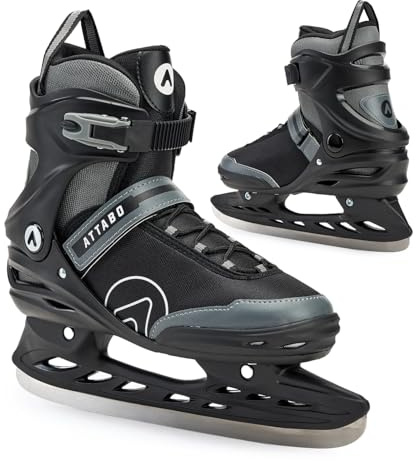 ATTABO Freizeit Schlittschuhe Herren Tore Schwarz Größe 43 EU Anfänger Schlittschuhe Schnalle und Klettverschluss Starker Knöchelhalt Langlebige Edelstahlkufe Elegant und Klassisch