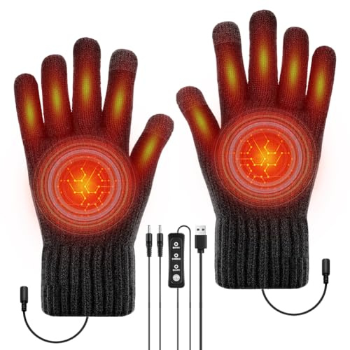 Peelanmall Guanti riscaldabili, guanti USB per uomo, donna, invernali, touch screen, guanti da sci, guanti da ciclismo, con regolazione della temperatura a 3 livelli, 45-40-37 °C