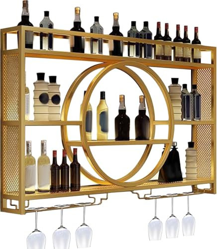 GWWBD Barregal,weinregal Wand Metall Barschrank Modern Hausbar Möbel Bar Regal Stehend Minibar Kühlschrank Wandregal Metall Rund Gold Flaschen Regal Stehend(Size:120 * 15 * 80cm,Color:Gold)