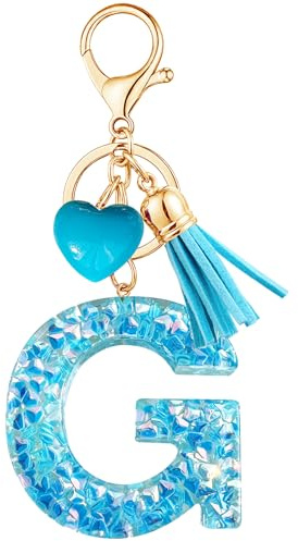 Vorysum Schlüsselanhänger Mädchen Schlüssel Buchstabe Anhänger Blau Kristall Harz Mit Anfangsbuchstaben Gold Schlüsselringe Herzförmig Kinder Schlüsselanhänger Personalisiert Keychain Geschenk（G）