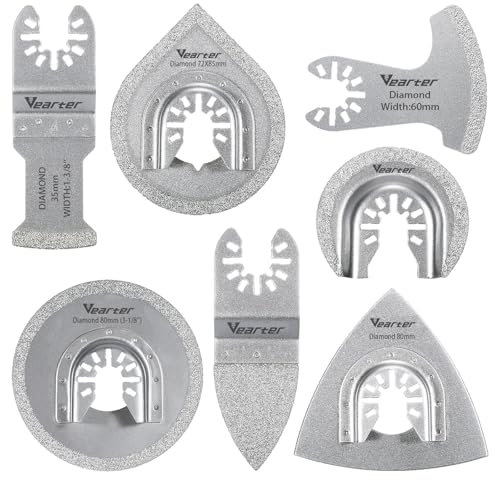 Vearter 7PCS Diamond Multi Tool Blade, Universal Multitool Blades for Grit Grout Removal, Quick Release Multi Tool Blades for Tile, Air Brick, Cement, Concrete, Masonry