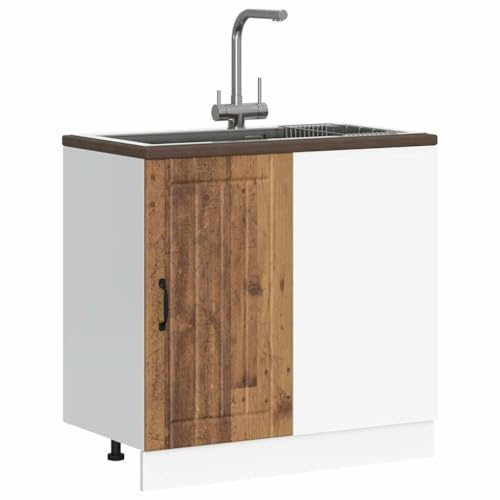 Myheimly Küchenschrank Küchenzeile,Küchenmöbel Einbauküche Schrank,Holzwerkstoff Schrank,Altholz,Sink Cabinet (1 Door),80 x 46 x 81.5 cm