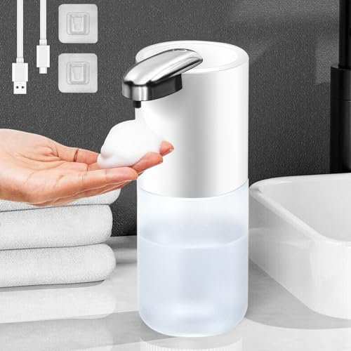 WIYETY Dispenser di sapone automatico, 380 ml, erogatore di sapone elettrico, regolabile in 4 livelli, dispenser di sapone in schiuma No Touch, IPX5, impermeabile, per cucina, bagno, ricarica USB-C