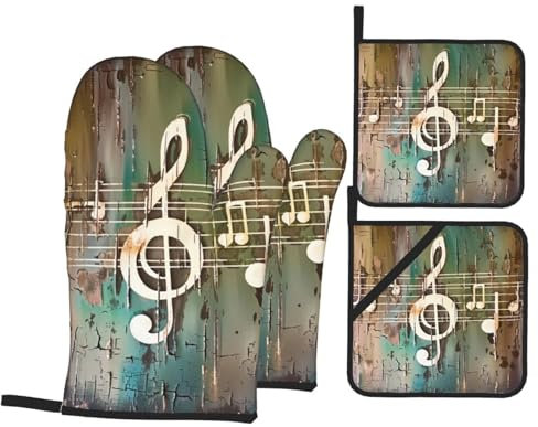 Guanti Da Forno E Presine Da Cucina Set, Music Note Guanti Da Barbecue Resistenti Al Calore Guanti Da Forno Professionale Guanti Da Cucina Per Cottura Cucina Natale