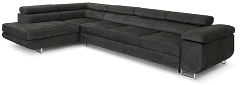 COMFORTINO FURNITURE Ecksofa mit Schlaffunktion PASTI XL L-Form, Sofa Couch mit Bettkasten, Couch Eckcouch, Schlafsofa für Wohnzimmer Couch mit Schlaffunktion (Dunkelgrau, Ottomane Links)
