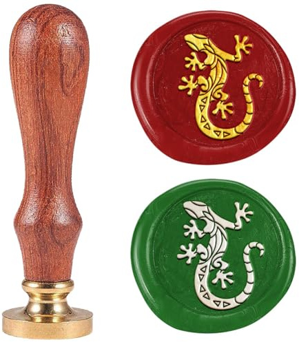DELORIGIN 25mm Siegelstempel Aus Wachs Mit lacertid Motiv Siegelstempel Mit Kunstmuster Abnehmbarer Siegelstempel Mit Messingkopf Für Grußkarten Briefe Einladungen Geschenkkarten Umschläge