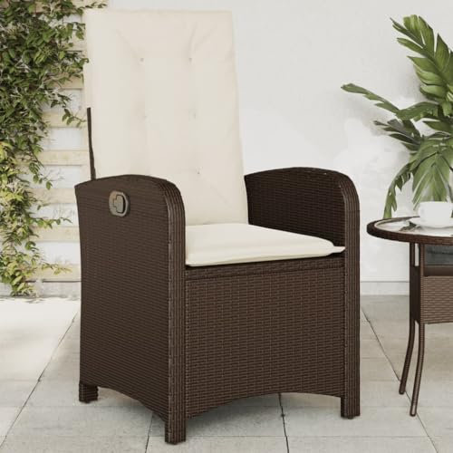 CINDERFUL Gartensessel Verstellbar mit Kissen Braun Poly Rattan,Bequemer LoungeGartenstuhl mit Verstellbarer Rückenlehne aus Polyrattan für den Außenbereich