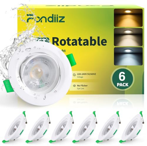 Fondiiz Faretti Led da Incasso per Cartongesso Orientabili, 5W 480LM Luci da Soffitto Interno Regolabile Caldo 2700K Neutro 4500K Freddo 6000K, IP44 Faretto led Ultrasottili, Foro Ø70-80mm, Set di 6