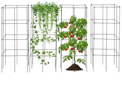 GOPLUS Lot de 4 Cages à Tomates, Support de Plantes de Grimpantes, Treillis pour Raisins, Fruits, Vigne, Fleurs, Convient pour Jardin, Balcon,40 x 40 x 100CM