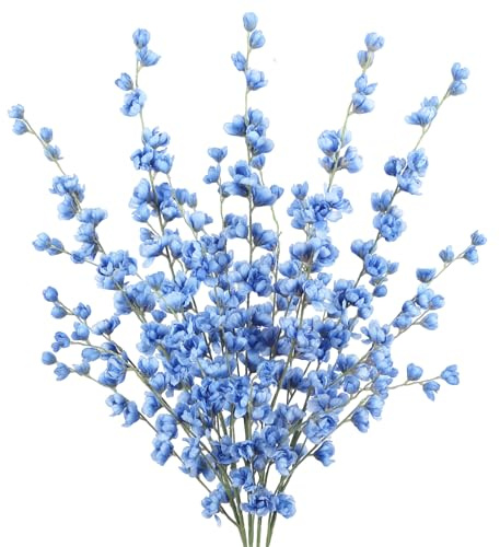 IPOPU Blue Delphinium Artificial Flowers,5PCS Silk Larkspur Flowers Bulk 45.6in Long Stem Faux Flowers for Tall Vases Table Centerpieces Wedding Home Decor (Blue)