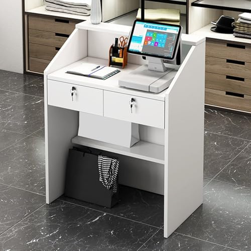 Comptoir de Réception Moderne avec Tiroirs Verrouillables, Petite Table De Caisse En Bois Comptoir de vente au Détail Bureau d'accueil Poste de Travail Informatique de Bureau pour le d'hôtel de Salo