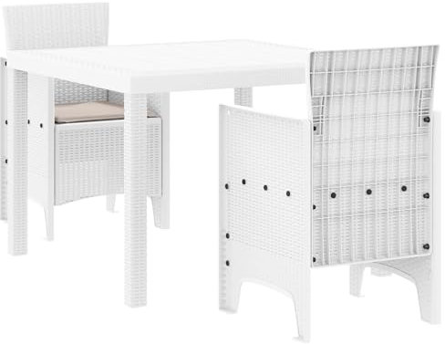 vidaXL 3 Delat Trädgårdsmöbelset med Kuddar Vitt Poly Rattan