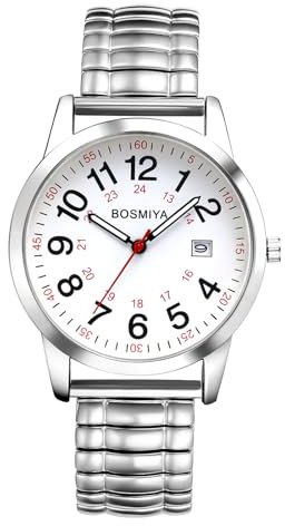 JewelryWe Reloj Correa Elástica Hombre: Reloj de Pulsera Redondo Cuarzo Analógico para Caballero Correa de Aceros Inoxidable de Escala Numérica Arábigos Calendario - para Ocio Negocios Regalos