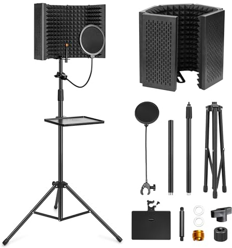 Mikrofon Isolationsschild Set, Schaumstoffschutz mit Pop-Filter, Stativständer, Faltbares Design