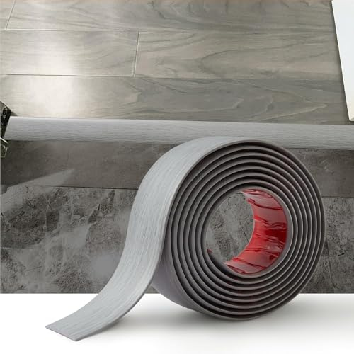 3 Metres Flacher Bodenübergangsleiste Selbstklebender Übergangprofil Türschwellen-Übergangsvinyl Laminat-Bodenbelagsleisten Bodentrennstreifen Fußböden Abdeckleisten, 4cm Hellgraue Holzmaserung