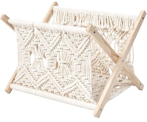Stakee Magazine Rack, Cotton Rope Woven Magazine Rack, Standing Basket, Foldable Shelf Organizer for Newspapers, Newsletters, Book