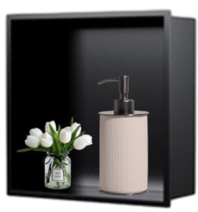 Modern Stainless Steel Shower rt - Scatola portaoggetti quadrata da incasso, impermeabile, salvaspazio, finitura nera elegante per un arredamento elegante