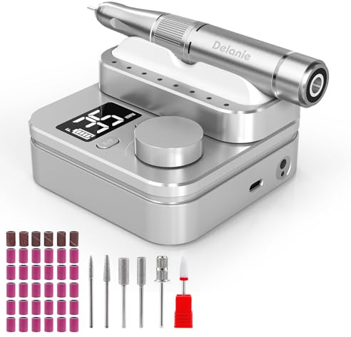 Delanie Professionell sladdlös nagelfil 35000 RPM, uppladdningsbar elektrisk nagelfil med pausfunktion för manikyr och pedikyr