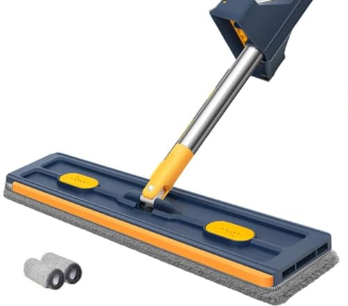 FACULX Clean Mop, mocio in microfibra per la pulizia dei pavimenti, testa rotante a 360 gradi, ideale per pavimenti in legno, laminato, piastrelle e pietra, lavabile e riutilizzabile (blu scuro + 2