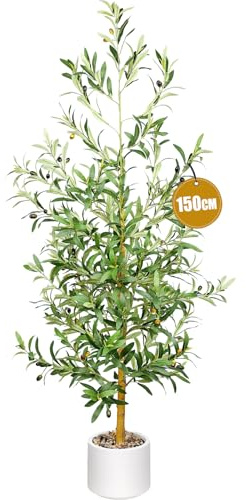 Künstlicher Olivenbaum 150cm Fake Tropische Plastik Pflanze im Topf groß Olivenbaum Künstlich Kunstbaum wie echt für Wohnzimmer Schlafzimmer Büro Deko Housewarming Geschenk