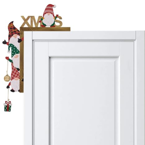 YUVKIN 1 set Decorazione Porta Natale Legno, Addobbi per la Casa, per il Telaio Della Porta con Adesivo Rotondo, Simpatica Statuetta di Nano per Porte, Finestre, per Decorare, Riempire e Appendere