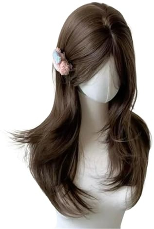 Parrucca viola scuro da donna, capelli lunghi 22 pollici, frangia a tendina, strati, naturale, liscia, parrucche sintetiche for cosplay, Lolita Parrucca(G_22INCHES)
