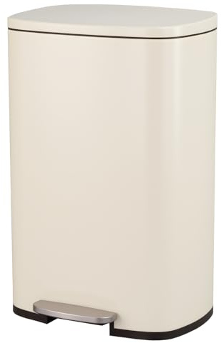 Panana 50L Rectangular Stainless Steel Kitchen Pedal Bin Modern Rubbish Waste Dustbin with Soft-Close Lid & Inner Bucket (Beige, 50L)