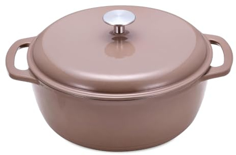 Amazon Basics Cazuela Redonda de Hierro Fundido Esmaltado con Tapa, 5,7 L, Arcilla