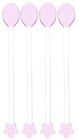 Angoily Juego de 4 Cucharas de Transparente Mango Largo para Mezclar Café Té y Postres Cucharillas de Reutilizables para Hogar Cafetería y Bar