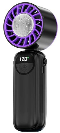 FAPPEN Portable Handheld Mini Turbo Fan, 6-Speed Adjustment with LED Dsiplay, Long Battery Life, 3-In-1 Design Includes Handheld Hanging Folding Options, Ideal For Outdoor Activities Travel (Black)
