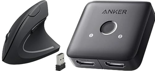 Anker 2.4G Wireless Vertical Ergonomic Optical Mouse, 800/1200 /1600 DPI, 5 Buttons & HDMI Switch,4K@60Hz HDMI Switcher, 2 in 1 Out with Smooth Finish