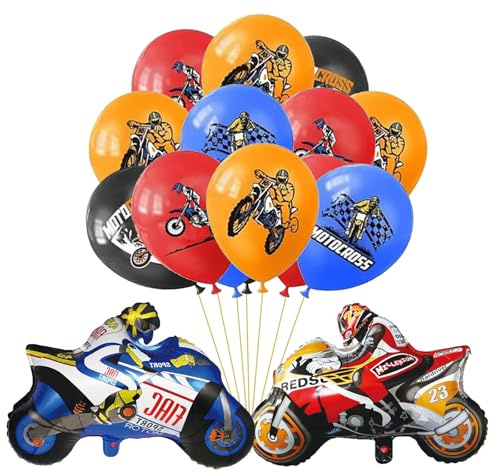 Ovanda 22 Stück Motocross Luftballons, Rennauto Geburtstag Deko Luftballon, Motorrad Deko Geburtstag Luftballons, Auto Geburtstags Deko Ballon,12 Zoll Luftballon Auto, Cars Geburtstagsdeko Junge